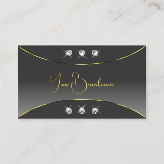 グレーのグラデーションと金ゴールドデコールきらめく宝石 名刺 (正面)