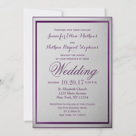 グレーのグラデーションにダークロイヤルパープルのアウトライン 招待状 (正面)
