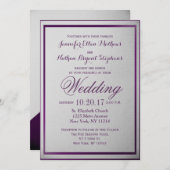 グレーのグラデーションにダークロイヤルパープルのアウトライン 招待状 (正面/裏面)