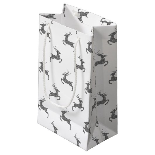 グレーのグリッターテクスチフェイクャの外観の鹿パターン スモールペーパーバッグ (正面アングル)