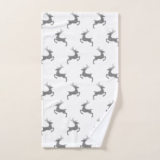 グレーのグリッターテクスチフェイクャの外観の鹿パターン バスタオルセット (ハンドタオル)