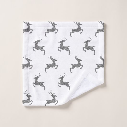グレーのグリッターテクスチフェイクャの外観の鹿パターン バスタオルセット (ウォッシュタオル)