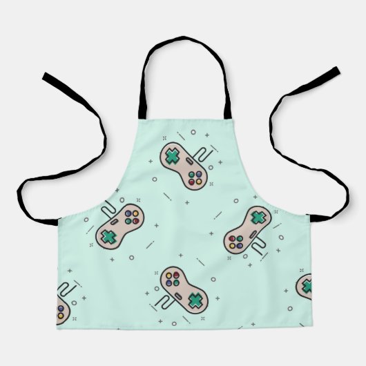 グレーのゲームジョイスティックを青で表示 エプロン (正面)