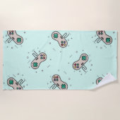 グレーのゲームジョイスティックを青で表示 ビーチタオル (正面)