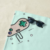 グレーのゲームジョイスティックを青で表示 ビーチタオル (インサイチュ)