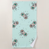 グレーのゲームジョイスティックを青で表示 ビーチタオル (正面)