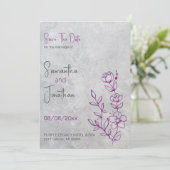 グレーのコンクリートとパープルのウェディング セーブ・ザ・デート 招待状 (スタンド正面)