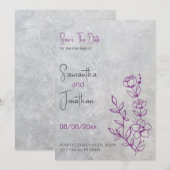 グレーのコンクリートとパープルのウェディング セーブ・ザ・デート 招待状 (正面/裏面)