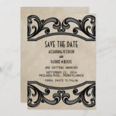 グレーのゴシックな渦巻きが Save the Date をお伝えする招待状 招待状 (正面/裏面)