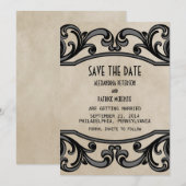 グレーのゴシック スワールズ Save the Date 招待状 (正面/裏面)