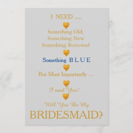 グレーのゴールドとハート　あなたは私のブライズメイドになってくれる？ 招待状