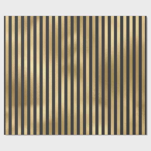 グレーのゴールドの箔のストライプ ラッピングペーパー (フラット)