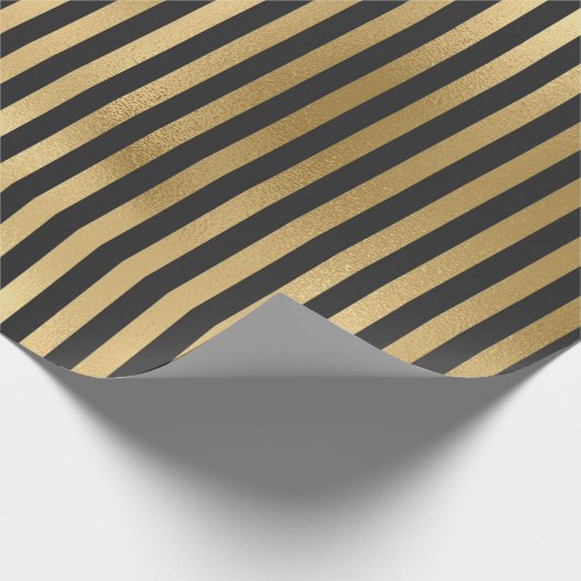 グレーのゴールドの箔のストライプ ラッピングペーパー (角)