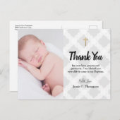グレーのゴールドクロス感謝ベイビーボーイ写真洗礼 ポストカード (正面/裏面)