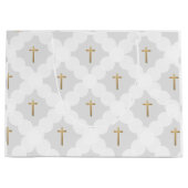 グレーのゴールドクロス モダンな円柄 ラージペーパーバッグ (正面)