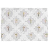 グレーのゴールドクロス モダンな円柄 ラージペーパーバッグ (裏面)