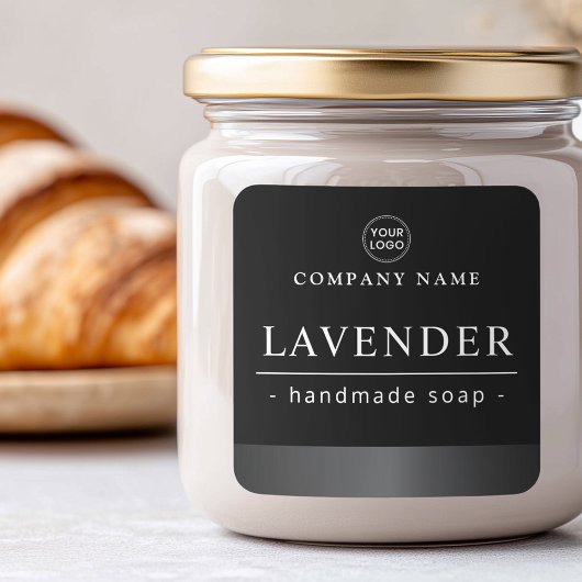 グレーのサテン縁どブラックロゴ製品ラベル スクエアシール