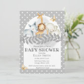 グレーのサファリベイシャワーのための男の子または女の子招待状 招待状 (スタンド正面)