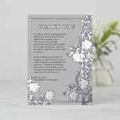 グレーのサンキューカードの銀結婚箔の葉 箔招待状 (立ち正面)