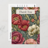 グレーのサンキューカード上のピンク、紫、アイボリーフローラ ポストカード