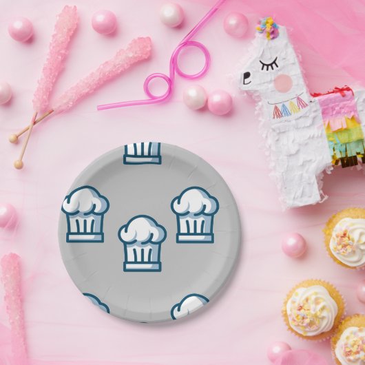 グレーのシェフの帽子 ペーパープレート (パーティー)