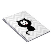 グレーのシェブロンの黒猫 ノートブック (右側)