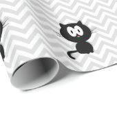 グレーのシェブロンの黒猫 ラッピングペーパー (ロールコーナー)