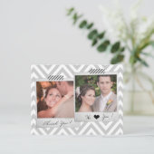 グレーのシボ結婚ロンの感謝はがき ポストカード (スタンド正面)