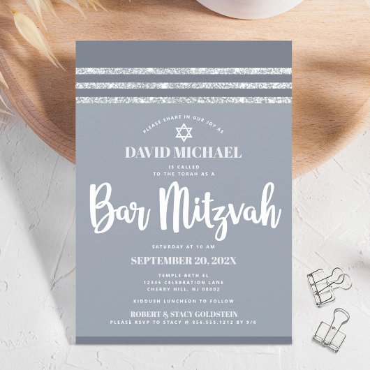 グレーのシルバーのバーのミツバのタッリット　シンプル　モダン　ボールド 招待状