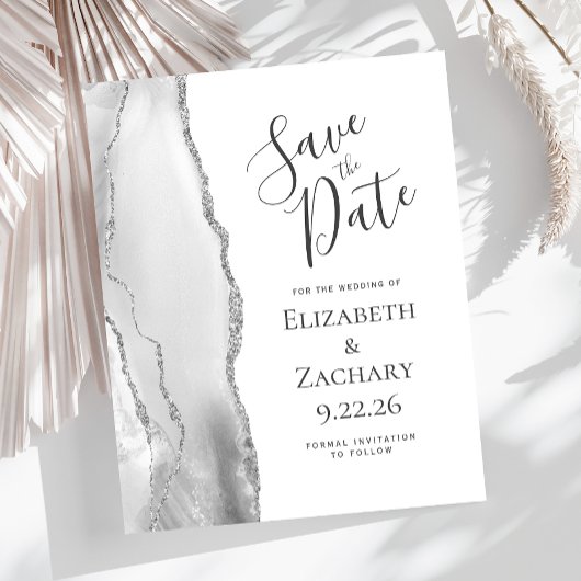 グレーのシルバーアゲートのブライダルSave the Date