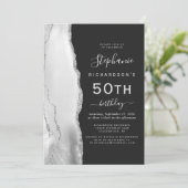 グレーのシルバーアゲート ダーク 50歳の誕生日 招待状 (スタンド正面)