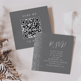 グレーのシルバーグリッター ウェディングQRコード RSVP エンクロージャーカード