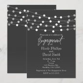 グレーのシルバーストリングライト モダンエンゲージメント 招待状 (正面/裏面)