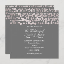 グレーのシルバードット エレガント グラム 結婚式の招待状