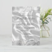 グレーのシルバー アゲート ホワイト シルク ウェディング 招待状 (スタンド正面)