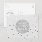 グレーのシルバー シャイニー コンフェッティ ドット セーブ ザ デート 案内ポストカード (正面/裏面)