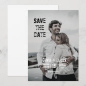 グレーのシンプルなミニマルなトレンディな写真の「Save the Date」 招待状 (正面/裏面)