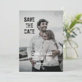 グレーのシンプルなミニマルなトレンディな写真のSave the Date 招待状 (スタンド正面)
