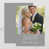 グレーのシンプルな写真ウェディング感謝カード サンキューカード (正面/裏面)
