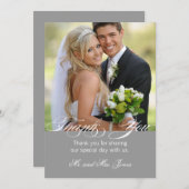 グレーのシンプルな写真付き結婚式のお礼カード サンキューカード (正面/裏面)