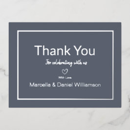 グレーのシンプルな結婚式のお礼カード 箔招待状ポストカード