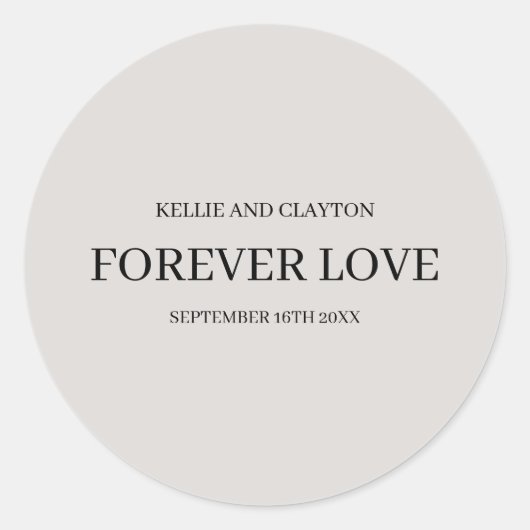 グレーのシンプルな結婚式 クラシック ラウンド スティッカー ラウンドシール (正面)