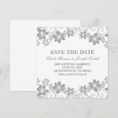 グレーのシンプルな花のデザインのSave the Date招待状 招待状 (正面/裏面)