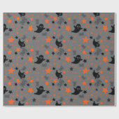 グレーのシームレスなラッピング紙と幽霊と星 ラッピングペーパー (フラット)