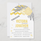 グレーのジグザグとイエローのロマンチックなウェディング 招待状 (正面)