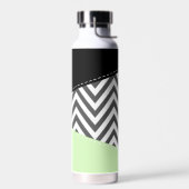 グレーのジグザグ、グレーのシェブロン、ジグザグパターン、ミント ウォーターボトル (左面)