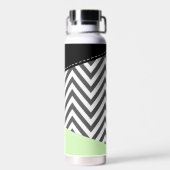 グレーのジグザグ、グレーのシェブロン、ジグザグパターン、ミント ウォーターボトル (背面)