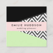 グレーのジグザグ、グレーのシェブロン、ジグザグパターン、ミント スクエア名刺 (正面)