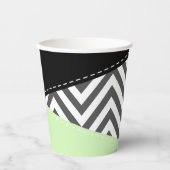 グレーのジグザグ、グレーのシェブロン、ジグザグパターン、ミント 紙コップ (正面)