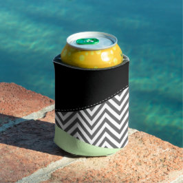 グレーのジグザグ、グレーのシェブロン、ジグザグパターン、ミント 缶クーラー